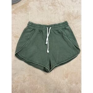 Aerie Olive Green Acid Wash Dolphin Hem Fleece Cotton Sleep Shorts Sz XS Lounge